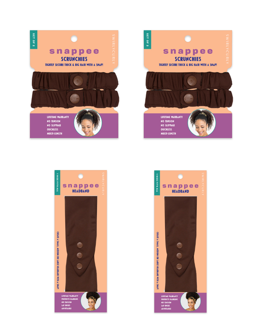 The Sleek Finish Set (Scrunchie & Headband - Brown)